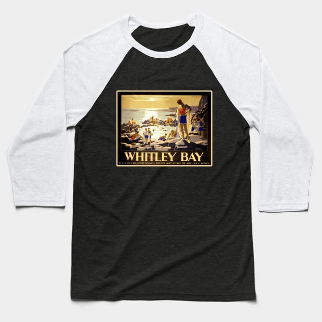 Vintage British Travel Poster: Whitley Bay Baseball T-Shirt by Naves